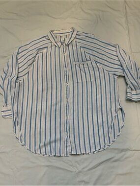 Aerie Women Blue Long Sleeve Button-Down Shirt M Linen And Viscose Blend